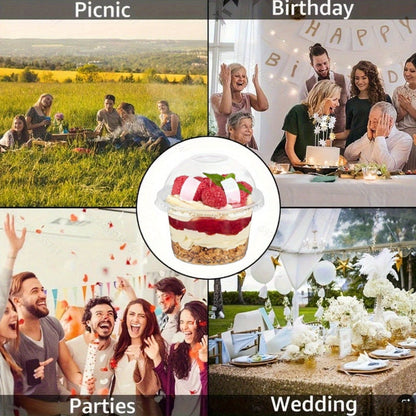 100-Piece Clear 8-Ounce Dessert Cup Set with Separate Dome Lids for Layered Treats and Party Service