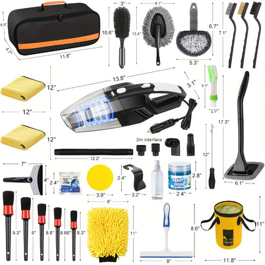 Complete Car Cleaning Kit – 19 or 41-Piece Wash & Interior Detailing Set with Vacuum, Bucket & Tire Brush