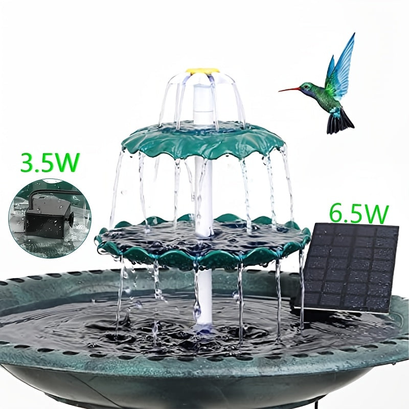 Three-Tier Solar Bird Bath Fountain with 3.5W Dark Green Option and Detachable Cascade Components