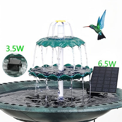 Three-Tier Solar Bird Bath Fountain with 3.5W Dark Green Option and Detachable Cascade Components