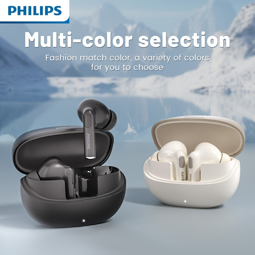 Philips TWS Earbuds Condenser Microphone True Wireless In-Ear Headphones USB-C Charging Case Android Compatible Portable Modern Design Tech Gift Black White