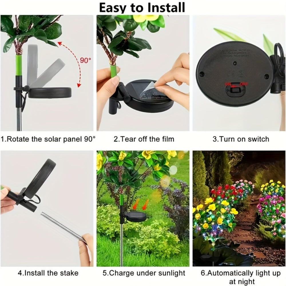 Solar Garden Lights 42-LED Azalea Flower Stake, IP65 with Five Bloom Colors for Yard Decor