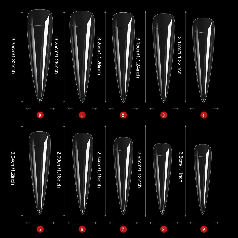 Press On Nails 10-Piece Long Water-Drop Set with Red Glass Glitter and Removable Self-Adhesive Gel Tabs