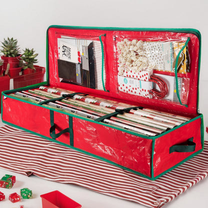 Storage Bag, 40-Inch Holiday Organizer in Red or Green with Zipper Closure, Interior Pockets, Handles and Adjustable Straps