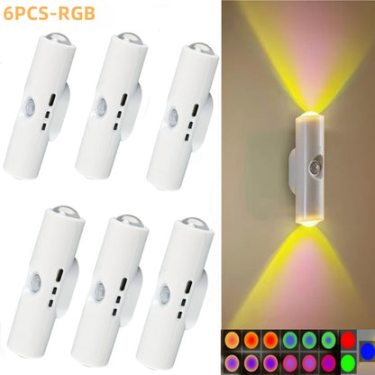 Cat Eye LED Wall Light Motion Sensor – 6 Pack USB Rechargeable Night Lamp, 3 Color Settings, Wireless Auto Sensing No Wiring for Bedroom Stairs Closet Bathroom Hallway (RGB / Three Colors)