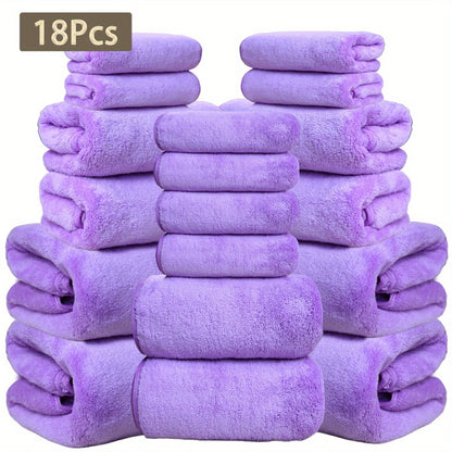 Coral Velvet Bath Towel Set 18pcs – 4 Bath Towels 4 Hand Towels 10 Washcloths Hotel Quality Soft Absorbent