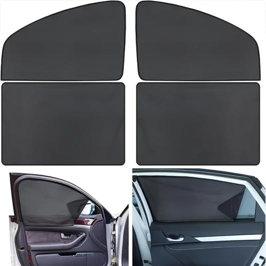 Car Sunshade Magnetic 4-Piece Set with 8 Magnets | Black Mesh UV Protection Window Blocker, Privacy Screen, Easy Install, Summer Sun Shield for Side & Rear Windows