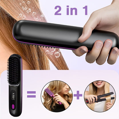 Cordless Straightening Brush Hair Styling Tool with Rechargeable Power and Black or White Finish