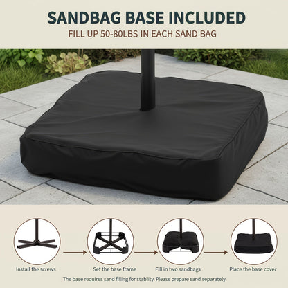 Patio Umbrella 10FT Cantilever Hanging Style with Crank, Push Tilt and Variant-Specific Cross Base