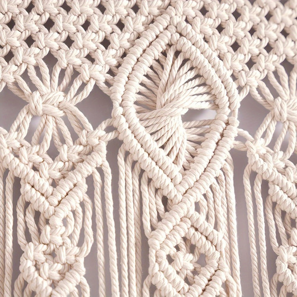 Large Bohemian Macrame-Style Wall Hanging in Four Exact Woven Patterns with Long Fringe Details