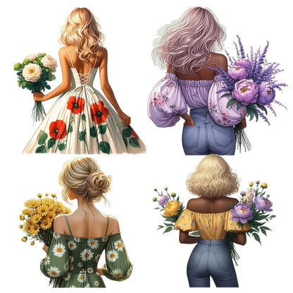 Floral Girl Journaling Sticker Set with 16 Cut-Out Designs in Style 1 or Style 2 for Planners and Scrapbooks