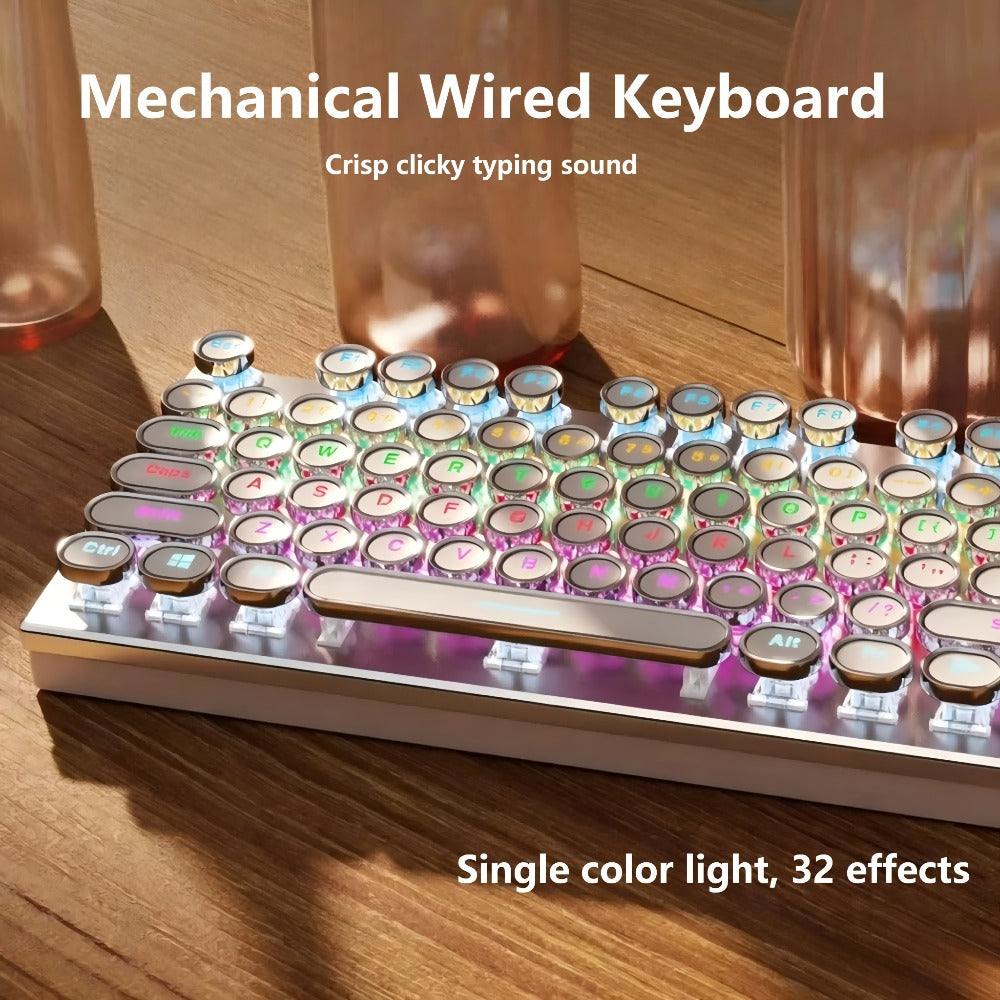 Steampunk Typewriter Mechanical Keyboard with Blue Switches – Retro Old-Fashioned USB Wired Gaming & Office Keyboard for Desktop Laptop PC Windows, Unique Aesthetic Gift for Gamers & Typists