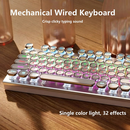 Steampunk Typewriter Mechanical Keyboard with Blue Switches – Retro Old-Fashioned USB Wired Gaming & Office Keyboard for Desktop Laptop PC Windows, Unique Aesthetic Gift for Gamers & Typists