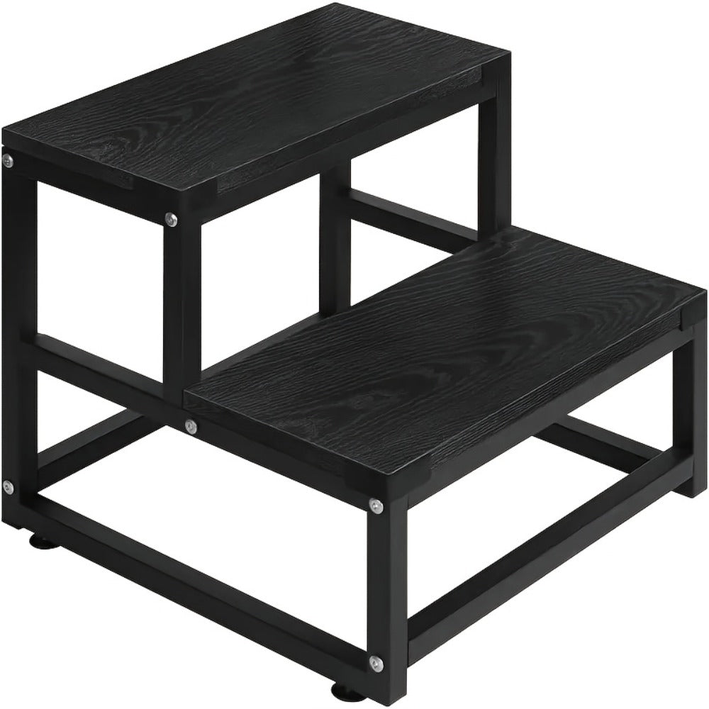 Fixed Two-Tier Metal Frame Step Stool, Approximately 15.7 x 15.7 x 13.2 Inches in Three Finishes