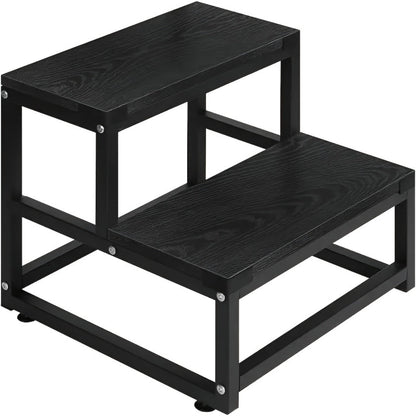 Fixed Two-Tier Metal Frame Step Stool, Approximately 15.7 x 15.7 x 13.2 Inches in Three Finishes