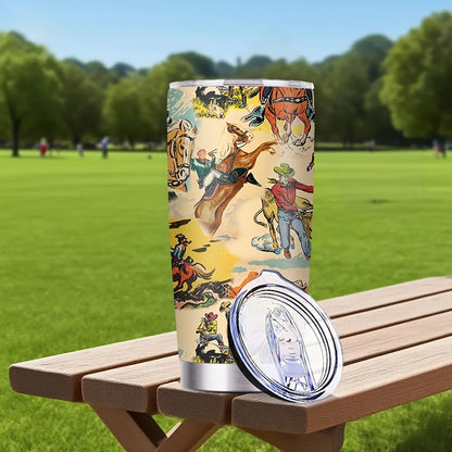 Cowboy Insulated Tumbler 20oz Stainless Steel with Lid & Straw | Western Graphic Travel Cup for Hot & Cold Drinks – Camping Drinkware, Birthday & Holiday Gift for Men & Women