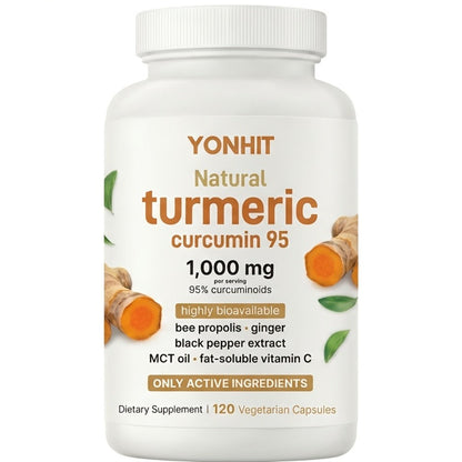 Herbal Supplement with YONHIT Label, Turmeric Curcumin 1000mg per Serving, 120 Vegetarian Capsules, One or Two Bottles