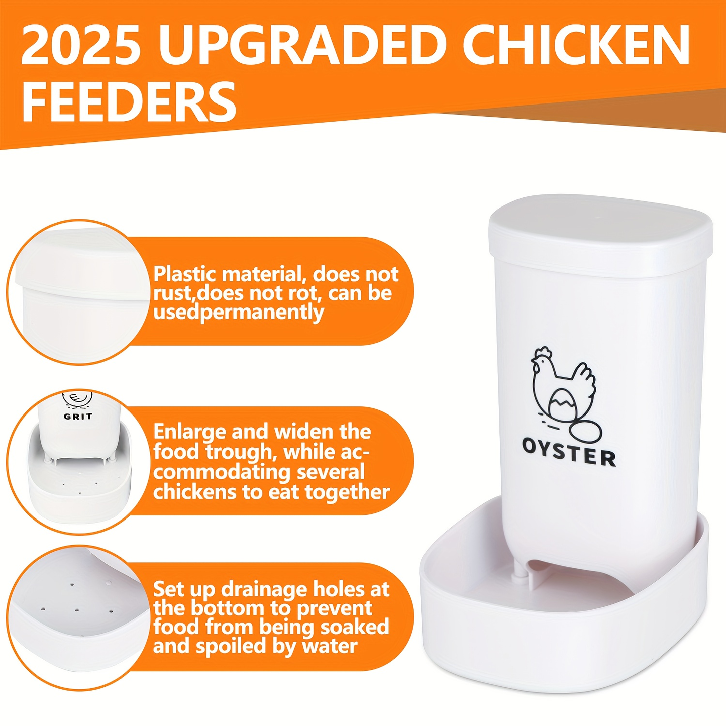 Two-Piece White Poultry Supplement Feeder Set with Separate Oyster Shell and Grit Containers