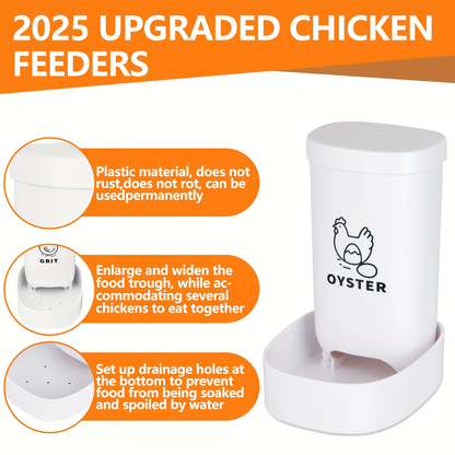 Two-Piece White Poultry Supplement Feeder Set with Separate Oyster Shell and Grit Containers