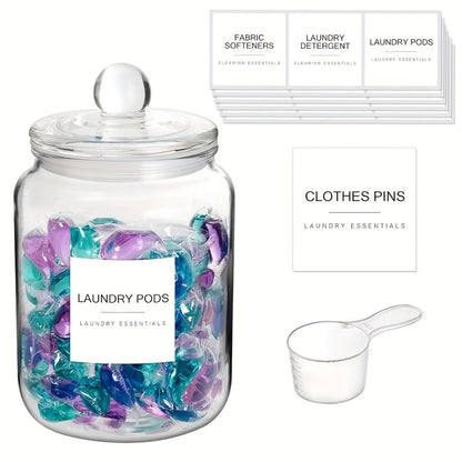 Wide-Mouth Glass Storage Canisters with Lids, Labels and Spoons in Five Pack Configurations