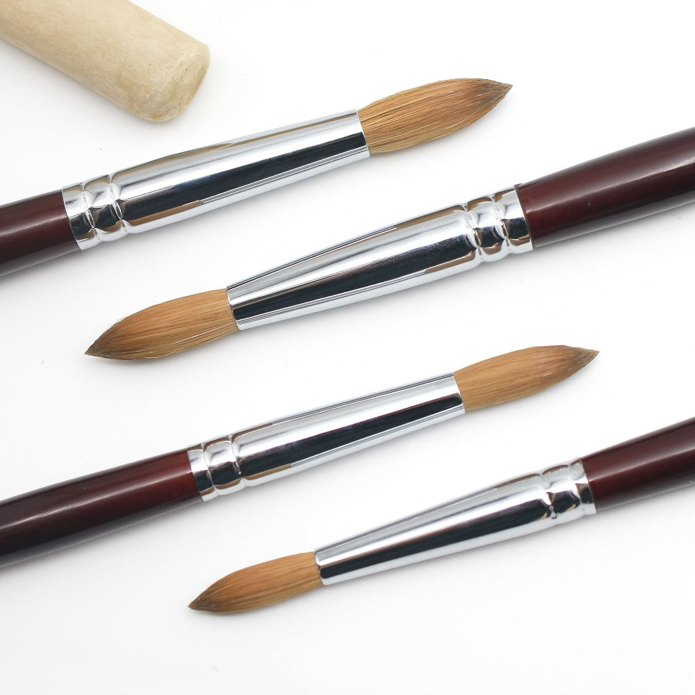 Red-Wine Handle Acrylic Nail Brush in Exact Checkout Sizes #8, #10, #12, #14, #16 or #18 with Pictured Round Tip