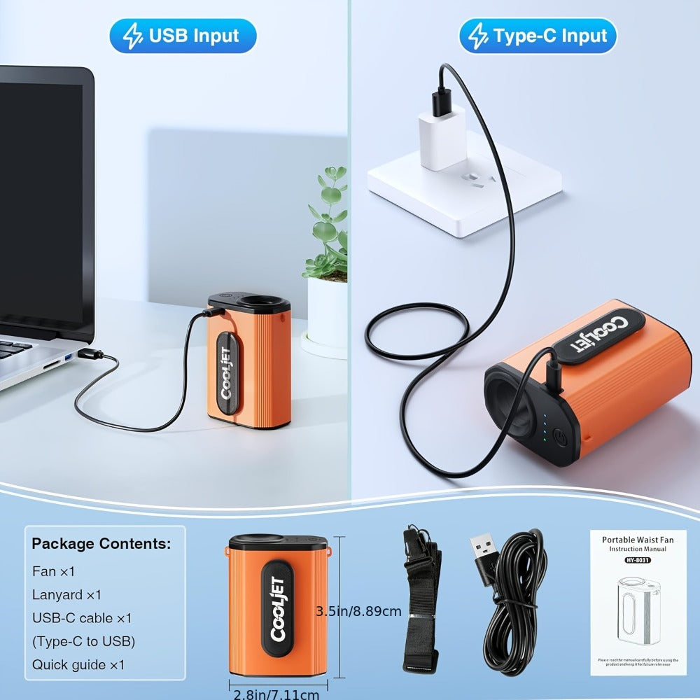 Portable Fan by Coogir, 5000mAh Four-Speed Waist Clip and Neck Model with LED Battery Display
