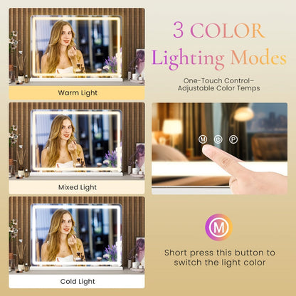 Rectangular LED Vanity Mirror with Three Light Colors and Three Size Checkouts from 13 x 17 to 32 x 22 Inches