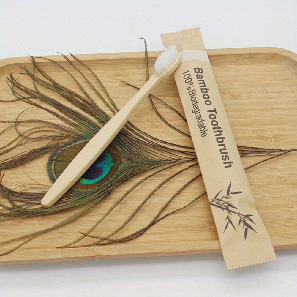 20-Piece Bamboo-Labeled Toothbrush Set with Individually Wrapped Handles and Mixed Bristle Colors