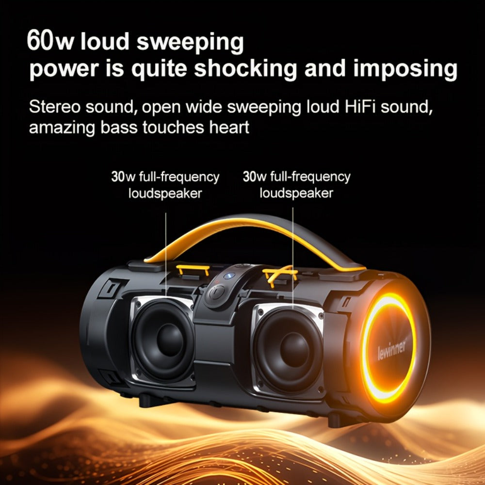Portable Bluetooth Speaker 60W Outdoor Model with Subwoofer, Dual Speakers, 7 RGB Modes and Type-C