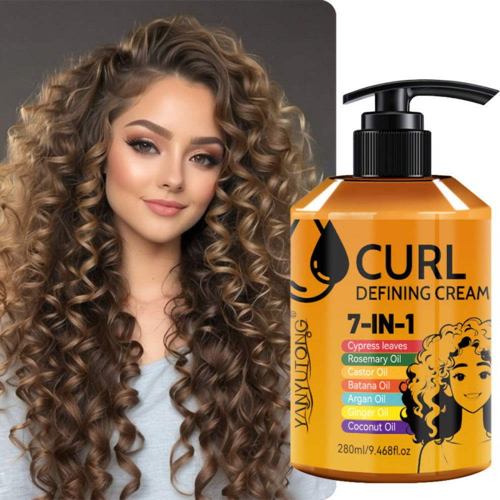 7-in-1 Curl Styling Cream in 280ml Illustrated Pump Bottle with Rosemary, Coconut and Argan Oils