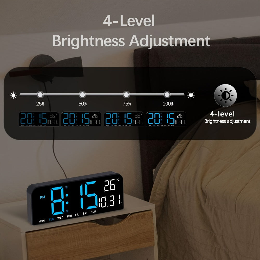Large LED Wall and Desk Clock with Nine Display Checkouts, Calendar, Temperature and Humidity Readouts