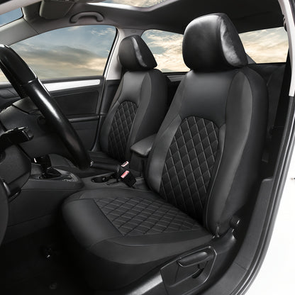 Five-Seat Quilted Car Seat Cover Set with Headrest Pieces in Black, Gray and Blue-Trim Color Options