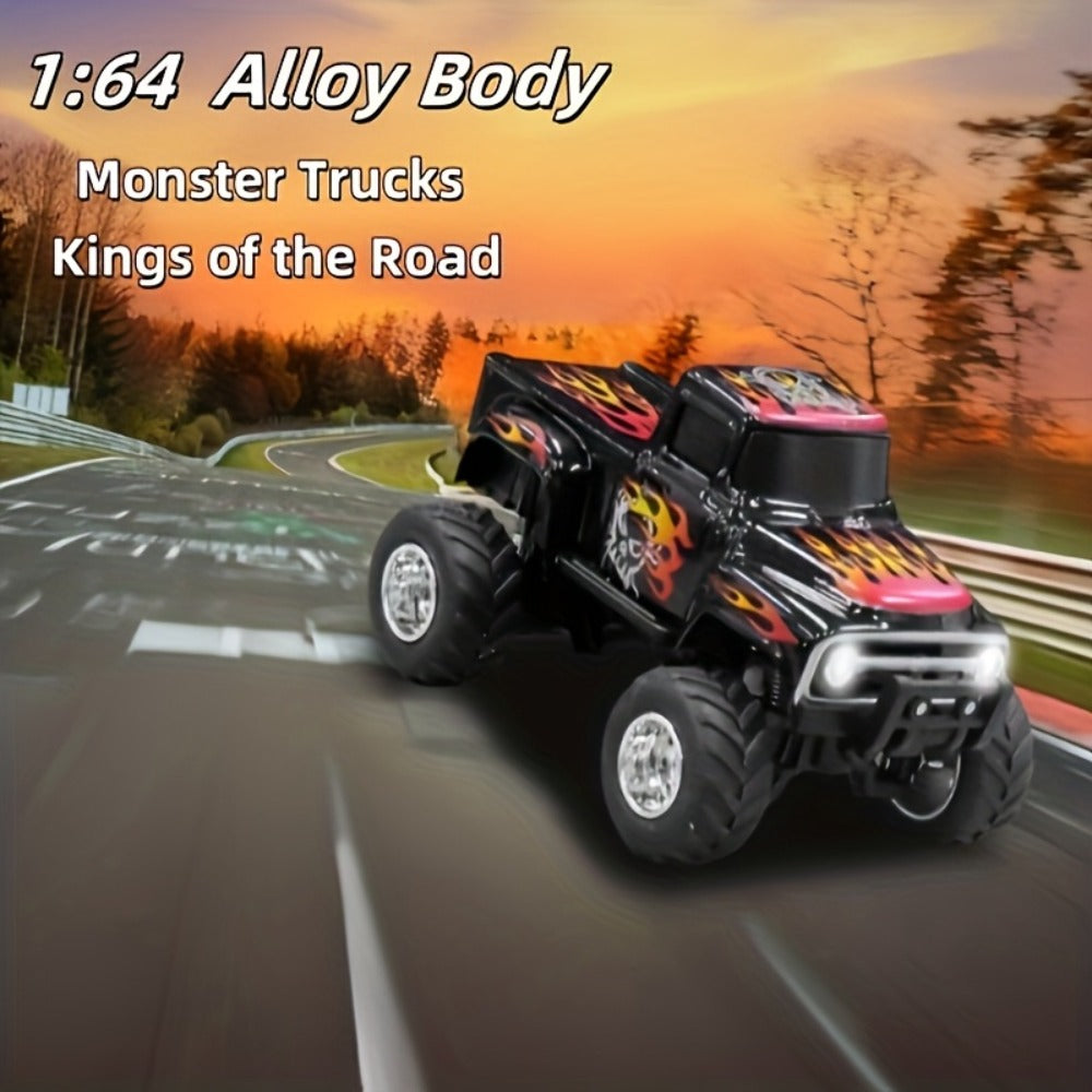 Remote Control Car, 1:64 Scale Die-Cast Monster Truck with 2.4GHz Control, LED Headlights and Five Color Options