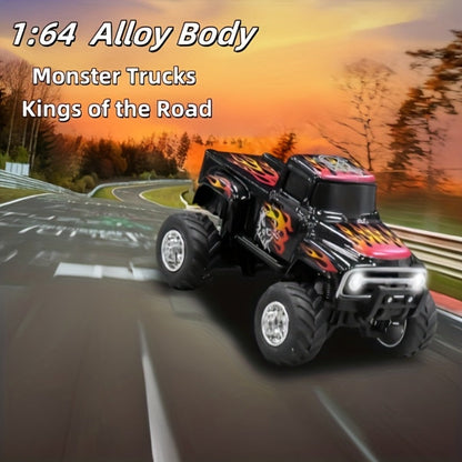 Remote Control Car, 1:64 Scale Die-Cast Monster Truck with 2.4GHz Control, LED Headlights and Five Color Options