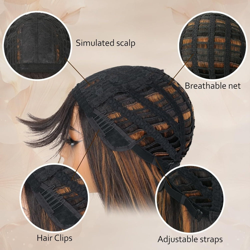 Long Straight Synthetic Lace-Front Wig with Curtain Bangs and Five 26-Inch Solid or Gradient Color Options