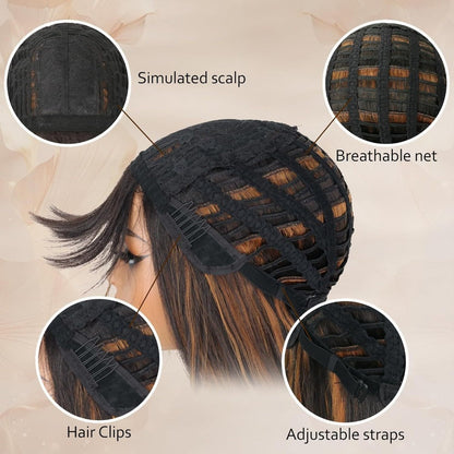 Long Straight Synthetic Lace-Front Wig with Curtain Bangs and Five 26-Inch Solid or Gradient Color Options