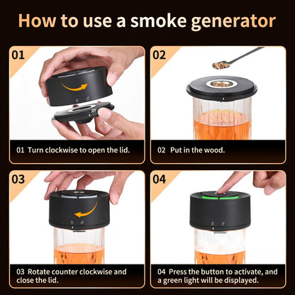 Rechargeable Electric Cocktail Smoker Kit with Six Wood-Chip Tins, Glass-Top Smoker Cap and Accessories