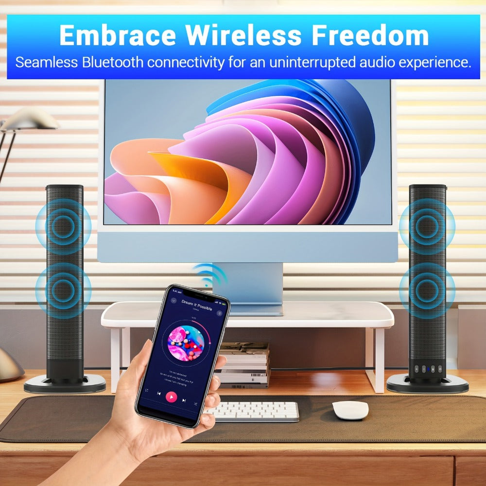 2-in-1 Detachable Wireless Soundbar for Smart TV – Surround Sound Bar with Bluetooth, RCA & AUX, Volume Control, Compatible with TV, PC, Gaming & Projectors