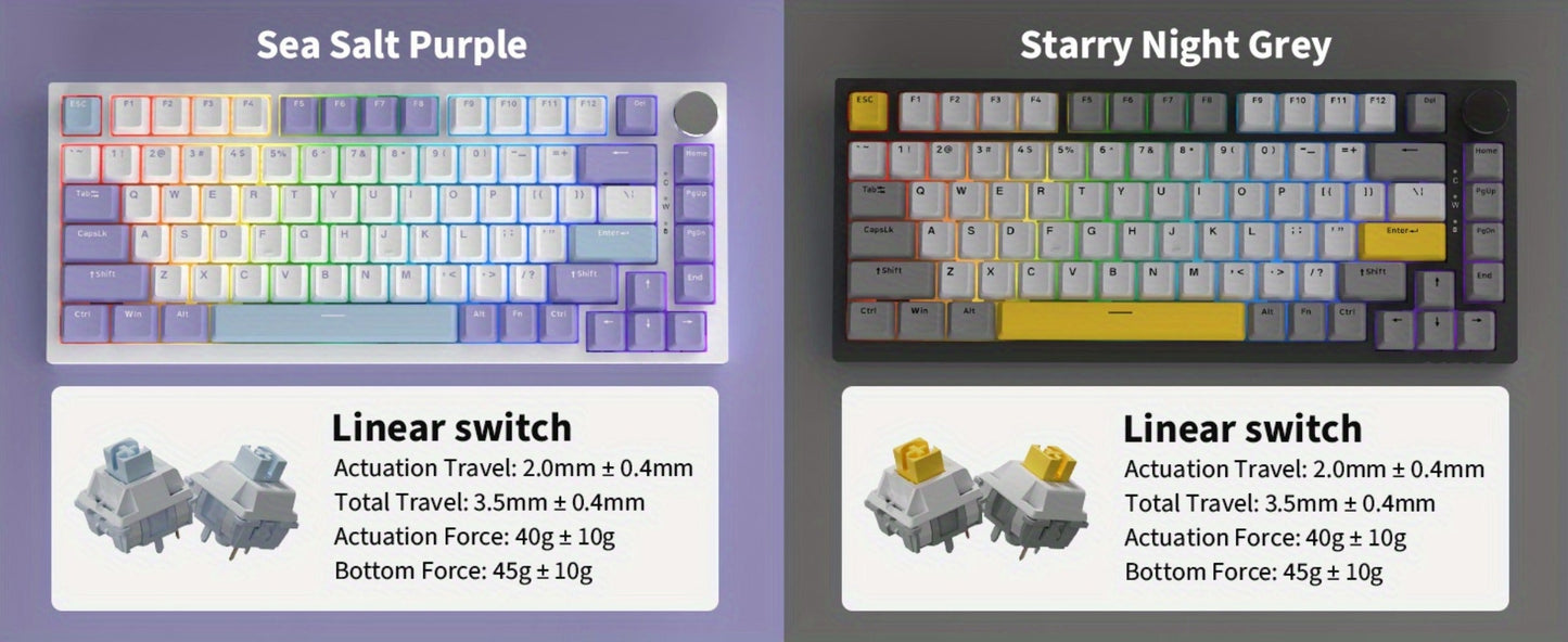 Hot Swap Gasket Mechanical Keyboard AJAZZ AK820 75% – Wireless 2.4GHz & Wired, Volume Knob, South-Facing RGB, Poron Foam, PBT Keycaps, Programmable, 11 Switch & Color Options for PC & Mac