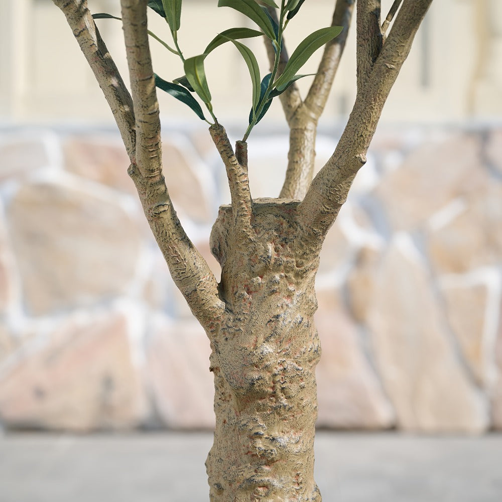 Potted Olive Artificial Tree with 5, 6, 7 and 8 ft Height Options, Black Planter and Branching Green Leaves