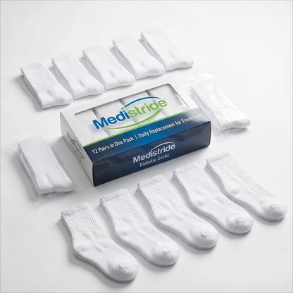 Multicolor Diabetic Crew Socks 12 Pairs Cotton Non-Binding Neuropathy Seamless Cushioned Loose Fit for Men Women Sensitive Feet Edema White Black Grey Size 9-11 10-13