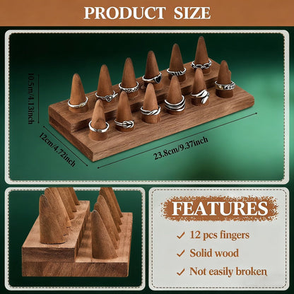 Jewelry Organizer Solid Wood Ring Display Stand in 2-Tier 12-Ring or 3-Tier 18-Ring Options