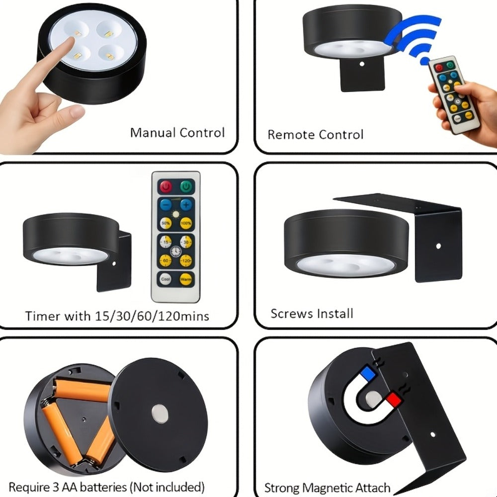 Three-Pack Battery-Operated Picture Lights with Magnetic Mounts, Remote Control and Timer Settings