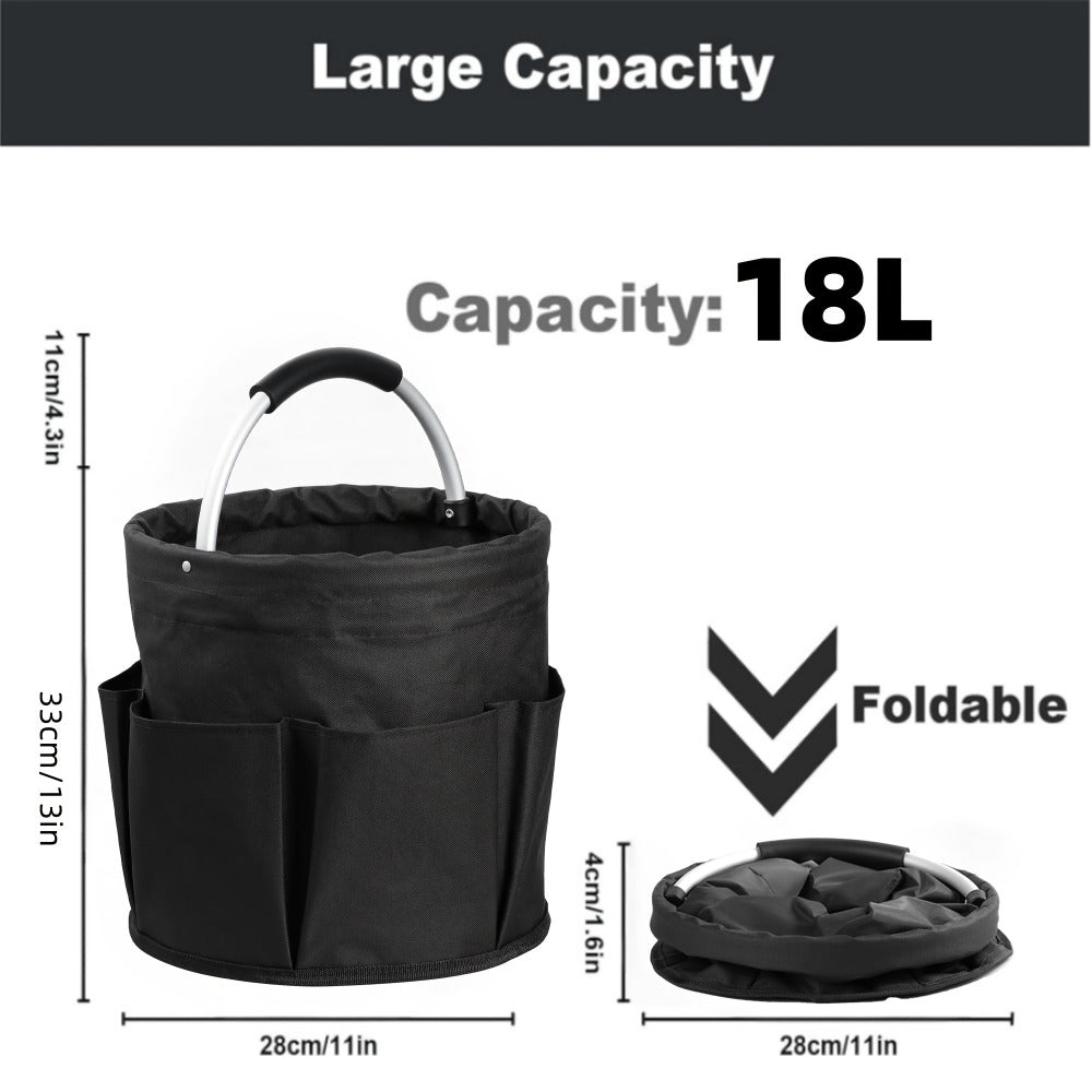 Foldable Cleaning Caddy Organizer 17L with Handle – Portable Collapsible Bucket Bag with 6 Pockets for Cleaning Supplies, Toiletries & Garden Tools, Multi-Purpose Home Travel Basket