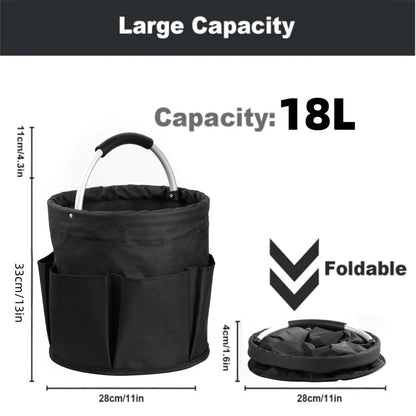 Foldable Cleaning Caddy Organizer 17L with Handle – Portable Collapsible Bucket Bag with 6 Pockets for Cleaning Supplies, Toiletries & Garden Tools, Multi-Purpose Home Travel Basket