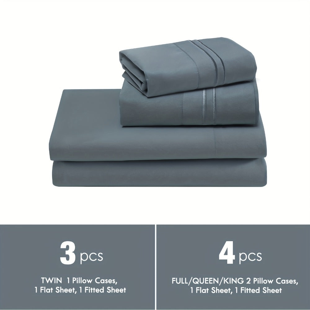 Fitted Sheet Set Deep Pocket | Soft Cooling Breathable Bedding 3-4pcs Fade-Resistant All-Season for Twin Full Queen King – Solid Color Bed Sheets for Dorm Guest Room Everyday Use