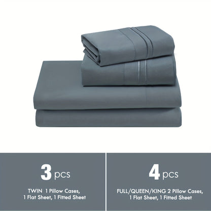 Fitted Sheet Set Deep Pocket | Soft Cooling Breathable Bedding 3-4pcs Fade-Resistant All-Season for Twin Full Queen King – Solid Color Bed Sheets for Dorm Guest Room Everyday Use