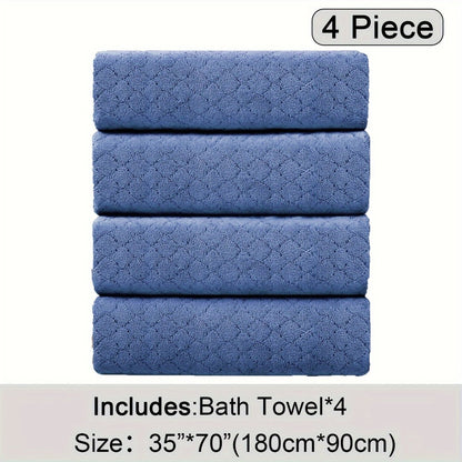 Oversized Bath Towel Set 4 Piece Diamond Pattern Microfiber - Ultra Soft Highly Absorbent Quick Dry | 10 Colors | Blue Green Black Gray Navy Orchid Brown Purple White Turquoise | Bathroom Hotel Gym Gift