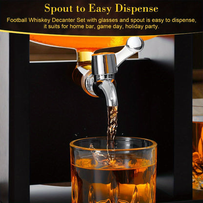 Football Whiskey Decanter Set 47oz Lead-Free Glass Liquor Decanter with 2 Whiskey Glasses & 2 Football Chillers – Sports Bar Gift for Men Dad Husband Coach Birthday