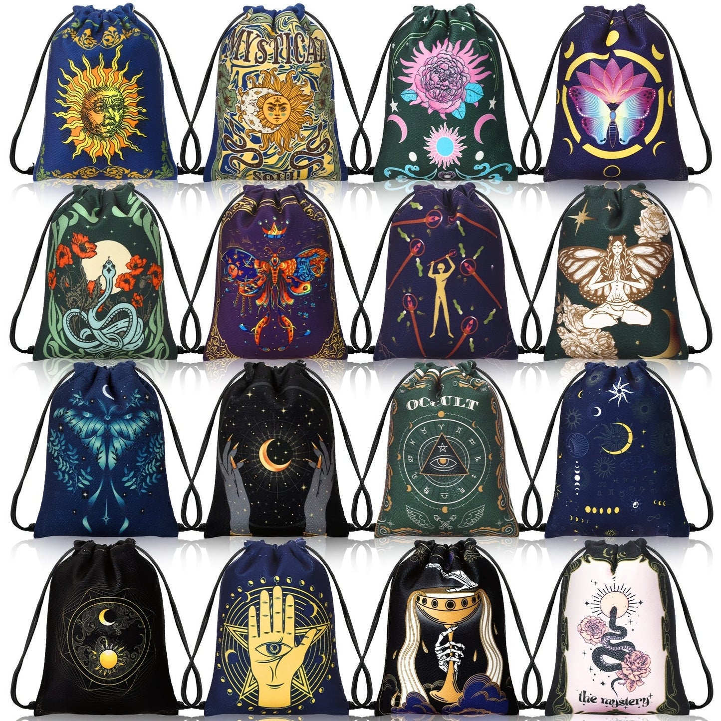Velvet Tarot Card Drawstring Pouches, 16-Piece Set in 7.1 x 5.9 Inch Size for Cards, Dice, Crystals and Jewelry Storage